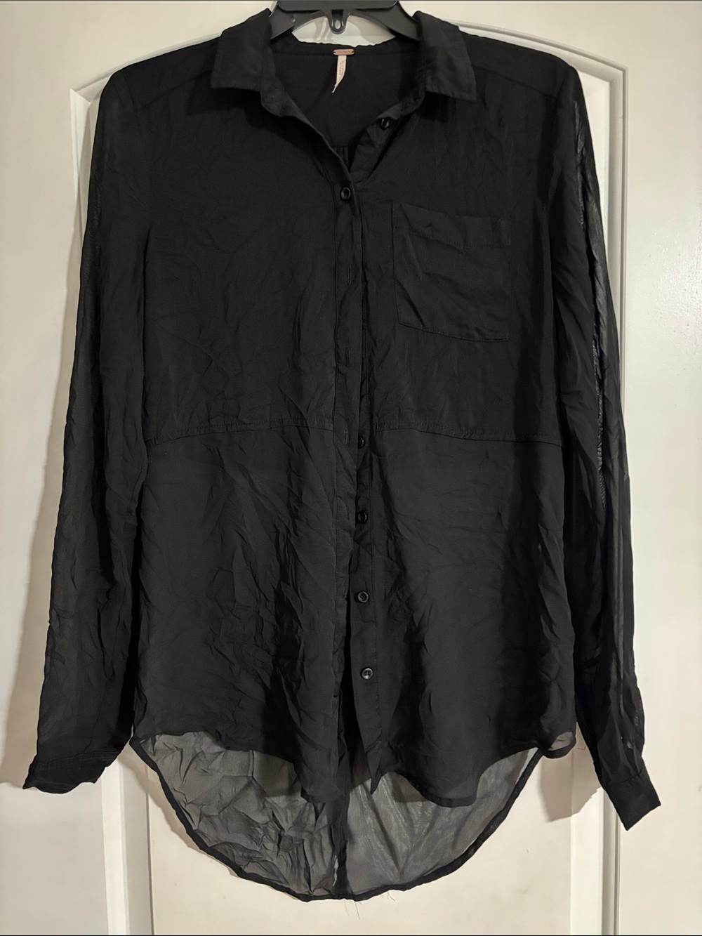 Free People Black Sheer Button-Up Shirt